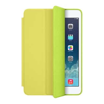 Apple Smart Case для iPad mini - желтый  Оригинальный кожаный чехол от Apple для iPad mini, чехол-книжка с помощью магнитов переводит планшет в спящий режим. Кроме того, чехол умеет трансформироваться в подставку (2 положения).