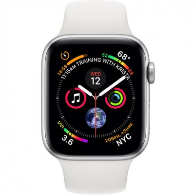 Apple Watch Series 4 (eSIM) 40mm Stainless Steel Apple Watch Series 4 (GPS + Cellular) 40mm Stainless Steel Case with White Sport Band (MTUL2)