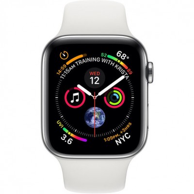 Apple Watch Series 4 (eSIM) 44mm Stainless Steel Apple Watch Series 4 (GPS + Cellular) 44mm Stainless Steel Case with White Sport Band (MTV22)