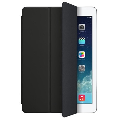 Apple Smart Cover для iPad Air - черный Оригинальная обложка от Apple для iPad 5-го поколения (iPad Air), крышка на дисплей планшета с магнитами. (они переводят планшет в спящий режим или включают его). Кроме того, обложка умеет трансформироваться в подставку (2 положения).