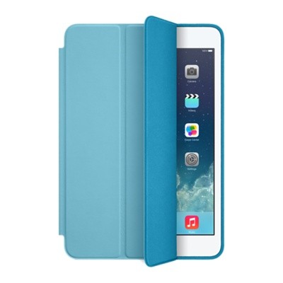 Apple Smart Case для iPad mini - голубой Оригинальный кожаный чехол от Apple для iPad mini, чехол-книжка с помощью магнитов переводит планшет в спящий режим. Кроме того, чехол умеет трансформироваться в подставку (2 положения).